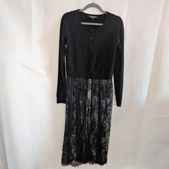 Vivian Shyu Sweaters - Vivian Shyu Italy Cardigan Dress Black Knit Lace Hem Skirt Size S Whimsigoth
